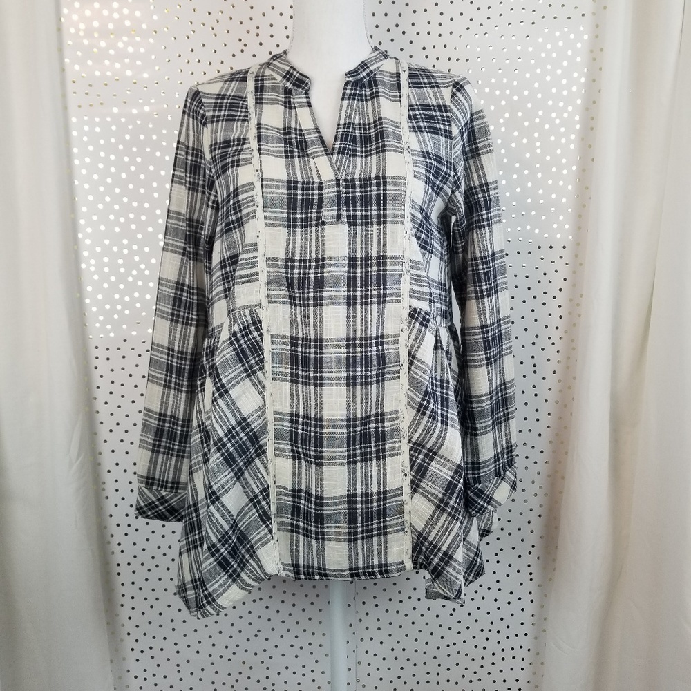 Altar'd State | Plaid and Floral Mixed Media Top